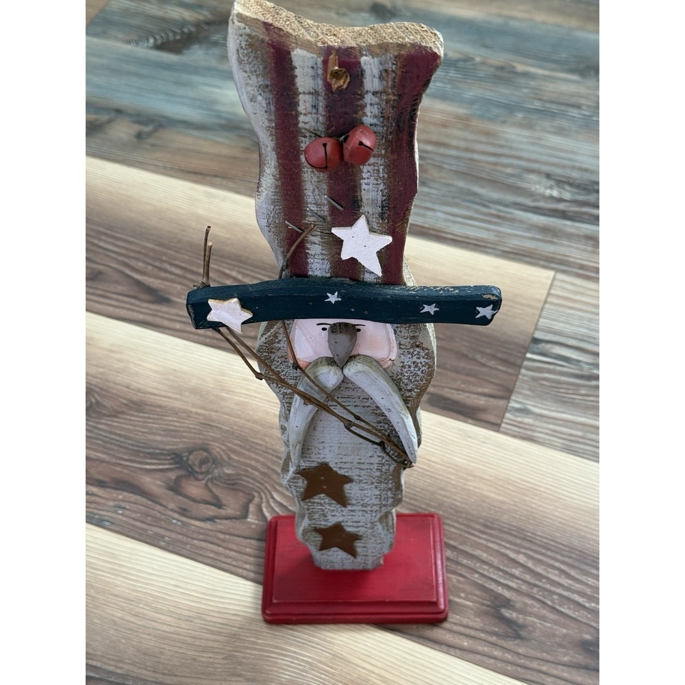 Handcrafted Patriotic Uncle Sam Wooden Figurine 18.5"